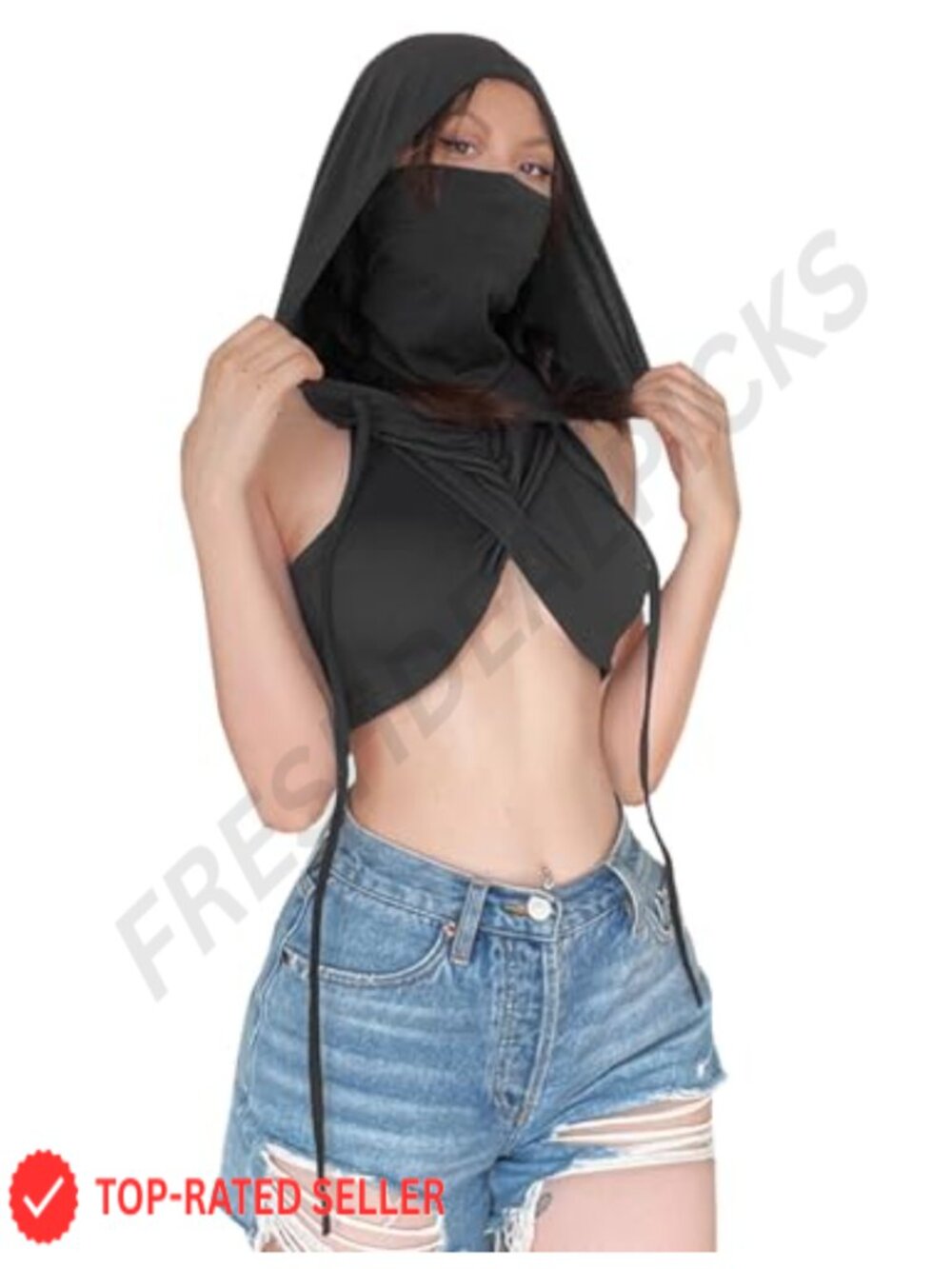 Hooded Crop Tank Top Sleeveless Y2K Streetwear Rave Festival Workout